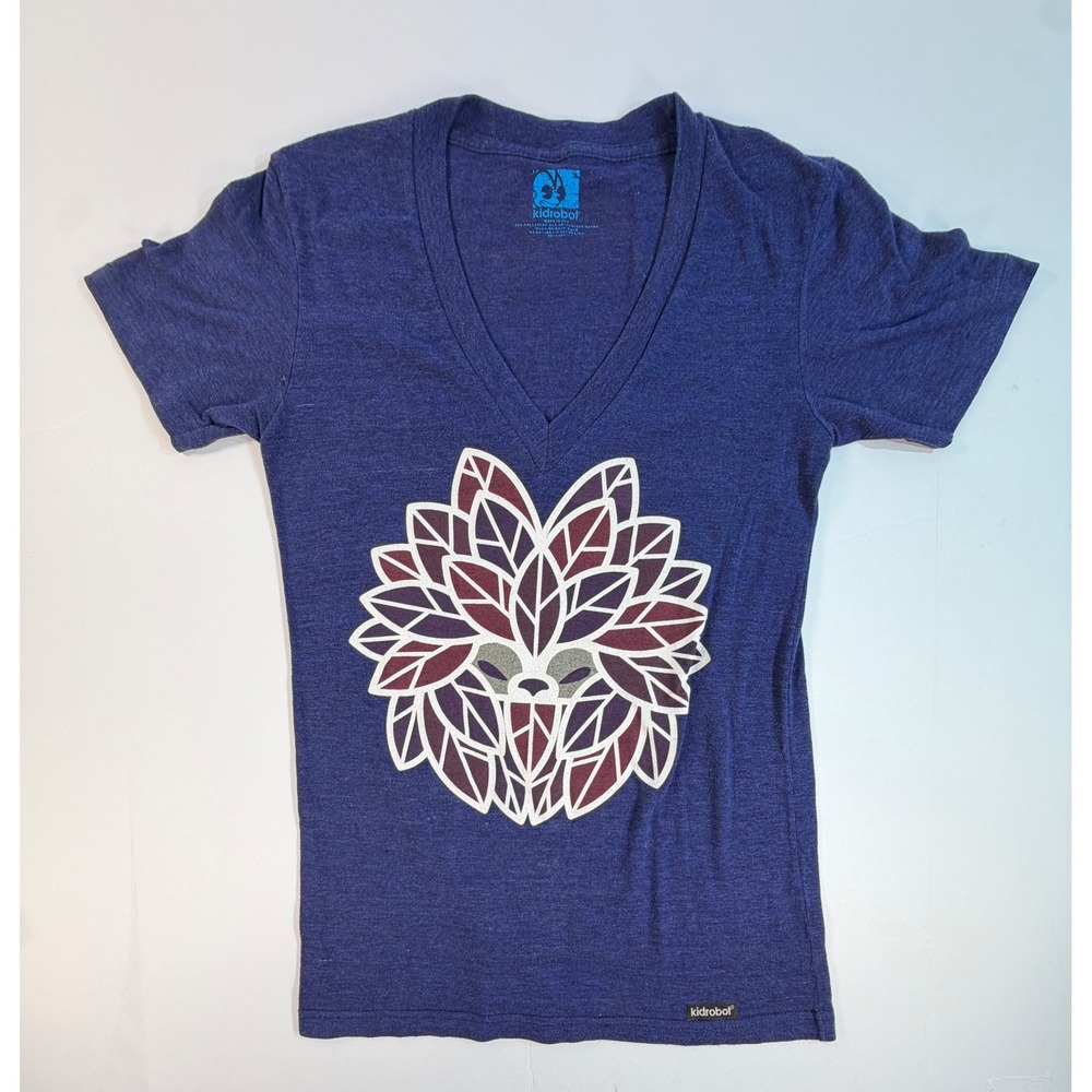 Kidrobot Metroplastique V-Neck Graphic T-Shirt Blue Tri-Blend USA Made Small